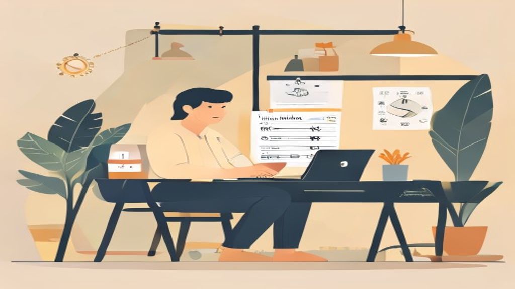 flat illustration of japanese company employee doing side business on laptop at home evening desk se