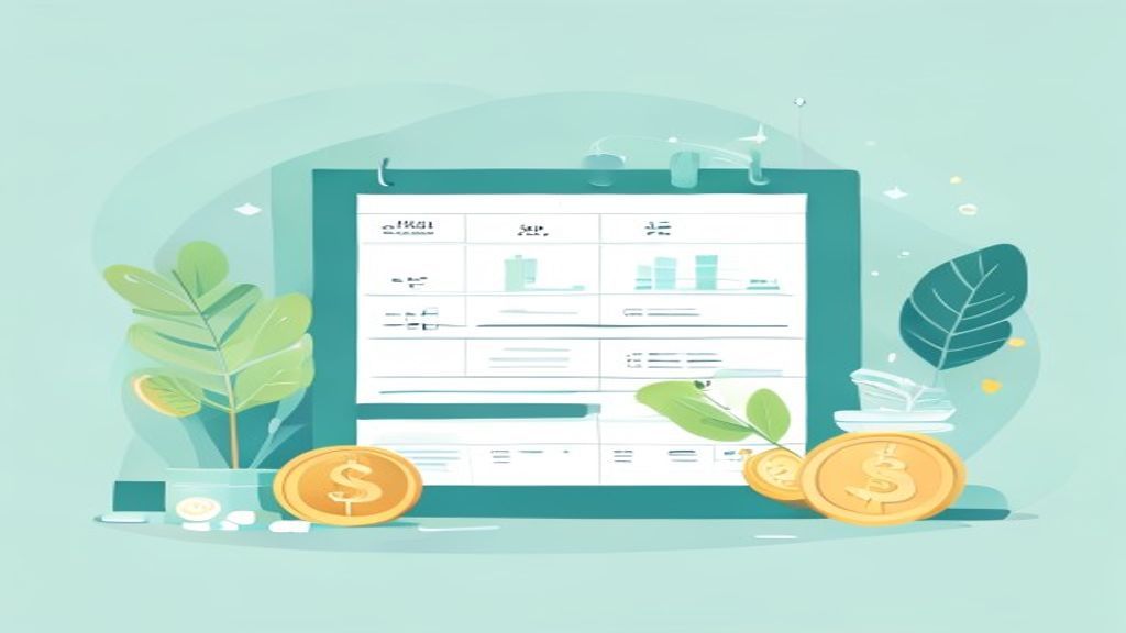 flat illustration of budget planning with coins and bar charts, spreadsheet icons, calendar with 3-m