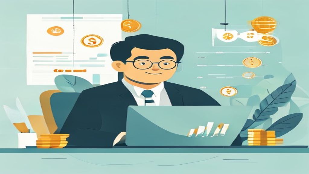 flat illustration of a 40-year-old businessman at laptop analyzing google ads dashboard with growing