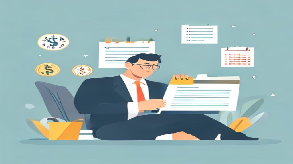 flat illustration of a 40-year-old businessman reviewing compliance documents and tax forms with che
